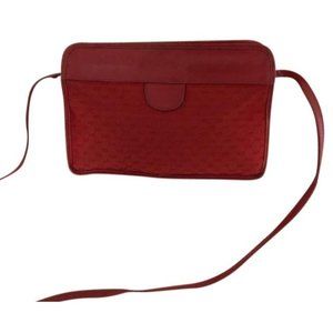 Gucci Vintage Red GG 2-Way Clutch Coated Canvas and Leather